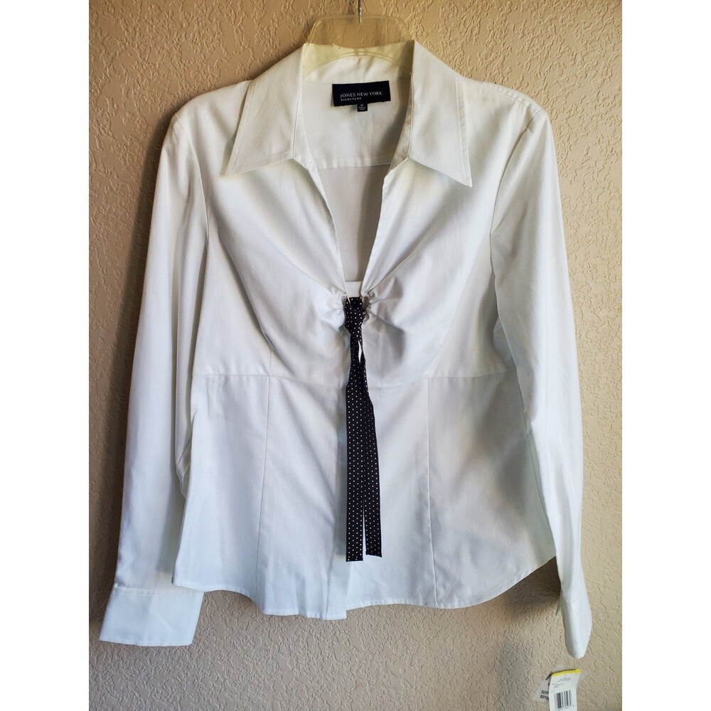 Jones New York Signature Santa Barbara Blouse Tie Front Botton Down White NWT M